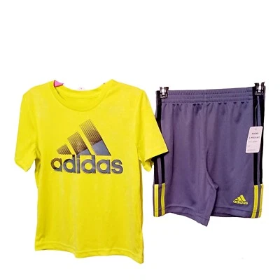 Adidas Shorts Set 5 Boys Acid Yellow Gray Mesh Shorts - Image 1 of 4