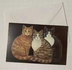 Vintage Greeting Card Cat Trio Orange Tabby Black & White Blank Ephemera Unused - Picture 1 of 3