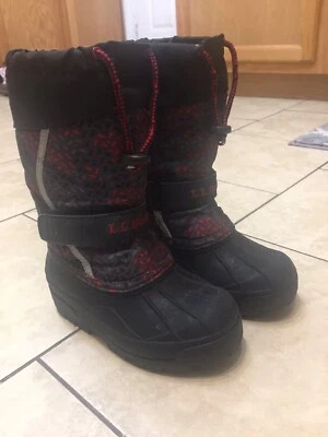 LL Bean Niños Invierno Botas de Nieve Forradas Niño Pequeño Talla 10 Negro Rojo Excelente Con Foto 1 de 4