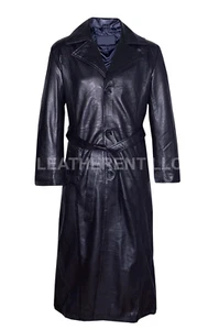 Men's Wesley Snipes Blade Trinity Classic Cosplay Black Leather Trench Coat - Picture 1 of 3