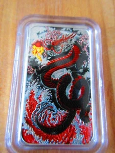 2024 BLACK ELEMENTAL DRAGON 1 oz Silver Bar $1 Australia - Picture 1 of 5