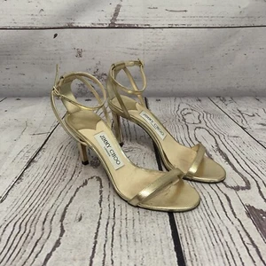 Jimmy Choo Tacones Mujer 35EU 5US Dorado Sandalia Punta Abierta Zapatos Italia - Imagen 1 de 10