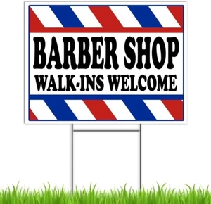 Barber Shop Sign, DOUBLE SIDED Walk Ins Welcome Barber Sign Outdoor Decor, 16x12 - Picture 1 of 7