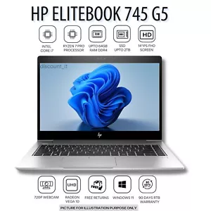 HP EliteBook 745 G5 14" HD AMD Ryzen 7 Pro 32G BRAM 2TB SSD 90 days Warranty - Picture 1 of 8