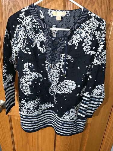 Camicia pullover floreale Michael Kors blu navy e bianca paisley taglia small
