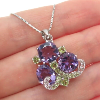 Collar de cadena de plata esterlina 925 con topacio blanco real amatista y peridoto de 18" Foto 1 de 4