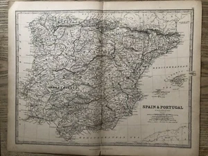 1869 Spain & Portugal Original Hand Coloured Antique Map by Johnston - Picture 1 of 3