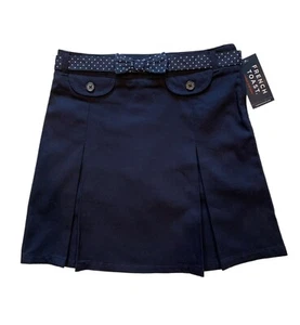 French Toast Girl's Size 10 Blue Uniform Front Pleated Skort with Polka Dot Belt - Picture 1 of 5