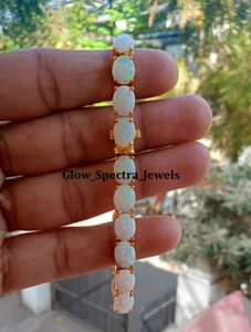 10 Ct Oval Cut Fire Opal Women's 14k Yellow Gold Finish Tennis Bracelet 7.5" - Picture 1 of 13
