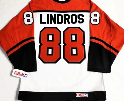 MEN-NWT-S ERIC LINDROS VINTAGE PHILADELPHIA FLYERS NHL 1993 CUP PATCH CCM JERSEY - Image 1 of 4