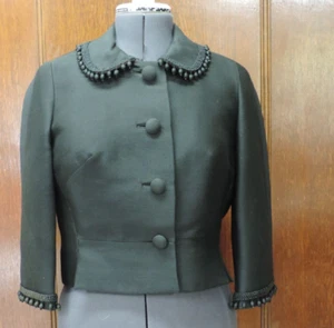 1960's  Bartelstein's Black Wool w/Braided/Beaded Trim Short Jacket B39 - Picture 1 of 14