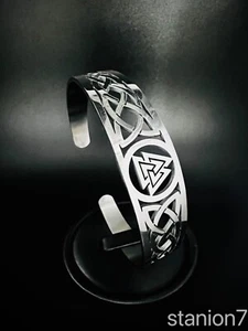 Valnkut Ewiger Knoten Wikinger Armreif Edelstahl Schmuck Armband Rune Biker A122 - Bild 1 von 4