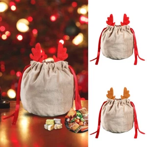 Christmas Antlers Bags Velvet Draw String Candy Bags Bunny Gift Packing Bags - Picture 1 of 13