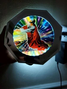 Vintage Kaleidoscope Spinning Light Up Jesus Religious Picture Lamp Motion  - Picture 1 of 9