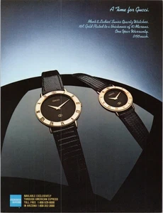 Relojes de cuarzo suizos Gucci Print Ad 1983 correa de cuero chapada en oro - Imagen 1 de 1