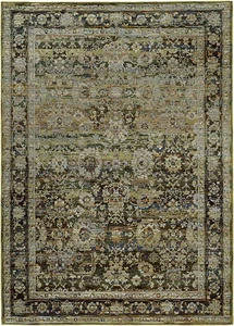 Green Rings Scrolls Petals Vines Bordered Area Rug 7125C - Aprx 3' 3" x 5' 2" - Picture 1 of 1