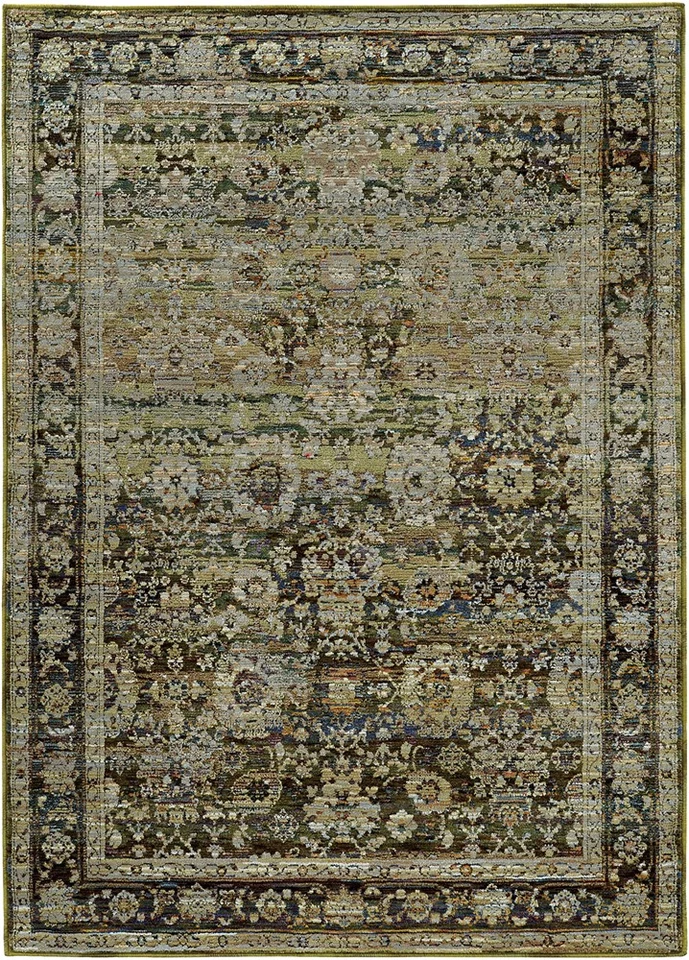 Green Rings Scrolls Petals Vines Bordered Area Rug 7125C - Aprx 3' 3" x 5' 2" - Image 1 of 1