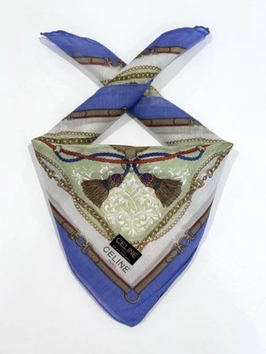 "Bufanda de algodón de lujo azul patrón de cinturón de caballo 18"" nueva con etiquetas Foto 1 de 4