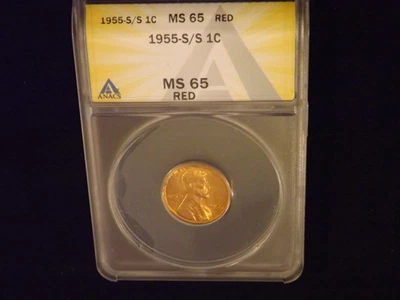 1955    1 C                   Lincoln Cent       SS          ANACS  MS 65    Red - Image 1 of 2