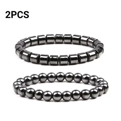 2 Piezas Pulseras de Cuentas Magnéticas Negras Cuerda Elástica Imán Hematita Cuentas Pulseras Foto 1 de 4
