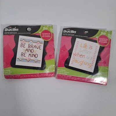 2 Bucilla Beginner Mini Counted Cross Stitch Kits 3" x 3" Brave King Laugh New - Image 1 of 4