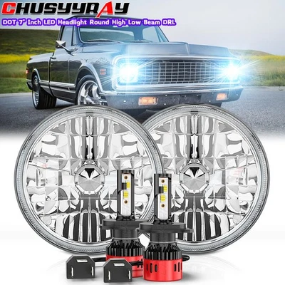 2x DOT 7"inch Round LED Headlights High&Low Beam fits Chevy C10 C20 Pickup Truck - Image 1 of 4