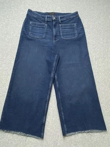 Free Assembly Jeans Womens 14 Blue Super High Wide Leg Frayed Hem Denim Pockets - Picture 1 of 15