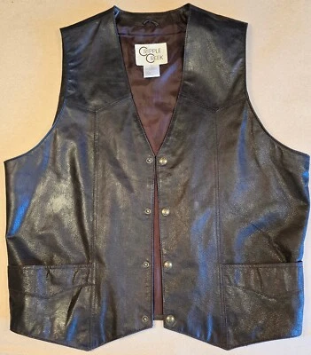 Cripple Creek 100% Leather Vest Mens Size L Western Snap Buttons -Brown ML3061A - Image 1 of 4