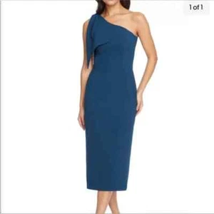 Dress The Population Tiffany Midi Dress Women’s S One Shoulder Peacock Blue NWOT - Picture 1 of 10