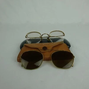 Vtg American Optical Half Rim 1/10 12k w/ AO C11-48 Amber Clip On Lenses ~ Read - Picture 1 of 24