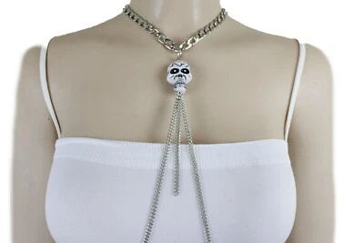 Moda Donna Gioielli Metallo Argento Corpo Catenina Teschio Ciondolo Fetish Stile - Immagine 1 di 4