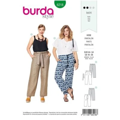 BURDA 6218 WOMEN'S PLUS TROUSERS Sewing Pattern Sizes 18 - 28 Skill: EASY - Image 1 of 4