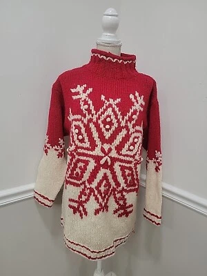 Suéter de punto grueso de lana vintage Express rojo tricot vacaciones invierno pequeño  Foto 1 de 4