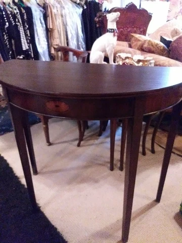 Cmc Federal Half Moon Mahogany Table  inlay design 30 h x 16 x 34 across  back Cover
