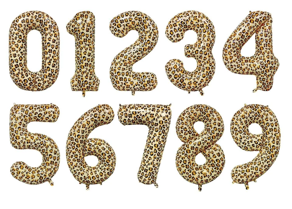 Globo 32" Estampado Leopardo Número Lámina Edad Cumpleaños Boda Aniversario Fiesta Foto 1 de 1