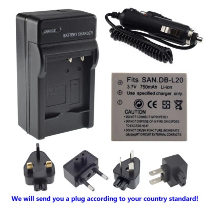 Batería + Cargador de Pared para Sanyo DB-L20 DB-L20A DB-L20AU VAR-L20N VAR-L20NI Foto 1 de 4