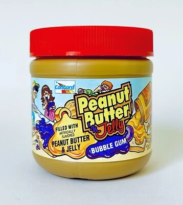 Vintage 1992 Concord PEANUT BUTTER & JELLY Jar Bubble Gum 3” Candy Container RED - Image 1 of 4