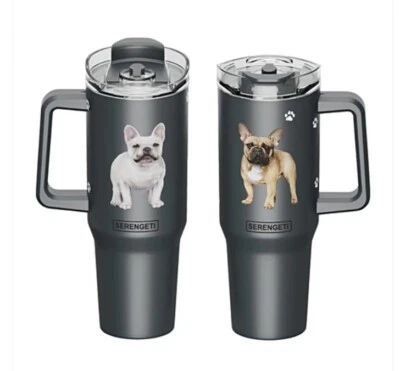SERENGETI 40 Oz Frenchie French Bulldog Stanley Style Steel Tumbler 2 Sided NIB - Image 1 of 4