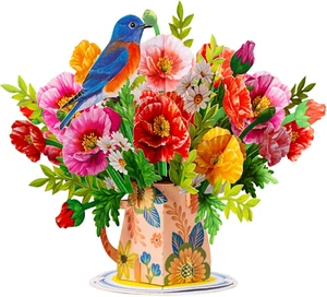 3D Poppy Blooms Pop up Mothers Day Card with Detachable Keepsake Flower Bouquet, - Picture 1 of 12