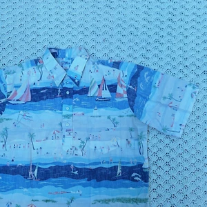 Vtg Reyn Spooner Hawaiian Traditionals Beach Boat Print Button Up Shirt - XL - Picture 1 of 7