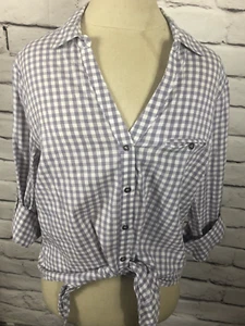 Top atado con botones manga larga Kut From The Kloth para mujer talla L púrpura/blanco - Imagen 1 de 6