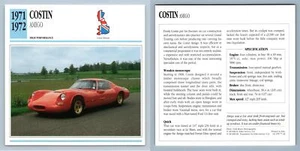 Costin - Amigo - 1971-72 High Performance - Classic Cars Collectors Club Card - Picture 1 of 1