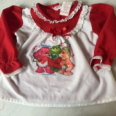 Vintage 1980s Care Bears Flannel Pajama Top Long Sleeve Christmas Size 18 Mths - Image 1 of 4