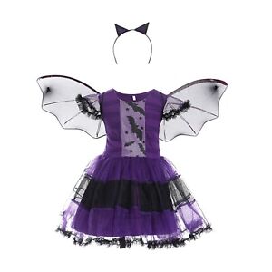 Children Girl Halloween Party Costume Cosplay Dress+Hair Band Outfits 2-15 Years