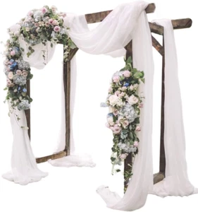 White Wedding Arch Draping Fabric 1 Panel 30'' X 18FT Sheer Chiffon Arch Drapery - Picture 1 of 12