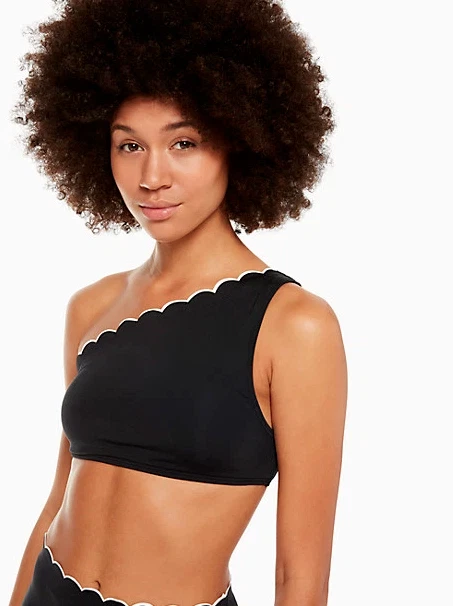 Kate Spade Black Contrast Scalloped One Shoulder Bikini Swimsuit Top M