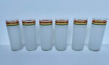 Set 6 Libbey Fiesta Frosted Red Green Yellow Stripe Glasses Tumblers Tom Collins