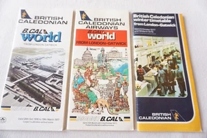 1976 1977 British Caledonian Airline Aviation Timetable Schedule Horaire x3 - Picture 1 of 7