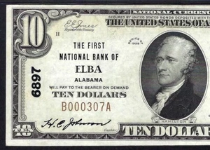 🇺🇸 AL 1929 $10 ♚♚ELBA, ALABAMA♚♚ PMG ABOUT UNC 53 EPQ SCARCE - Picture 1 of 3