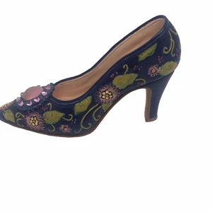 Sarna Charmed Life Mini Schuh 7-35 blau Blumen 4 Zoll Pump Sammlerstück Vintage 1990er - Bild 1 von 12